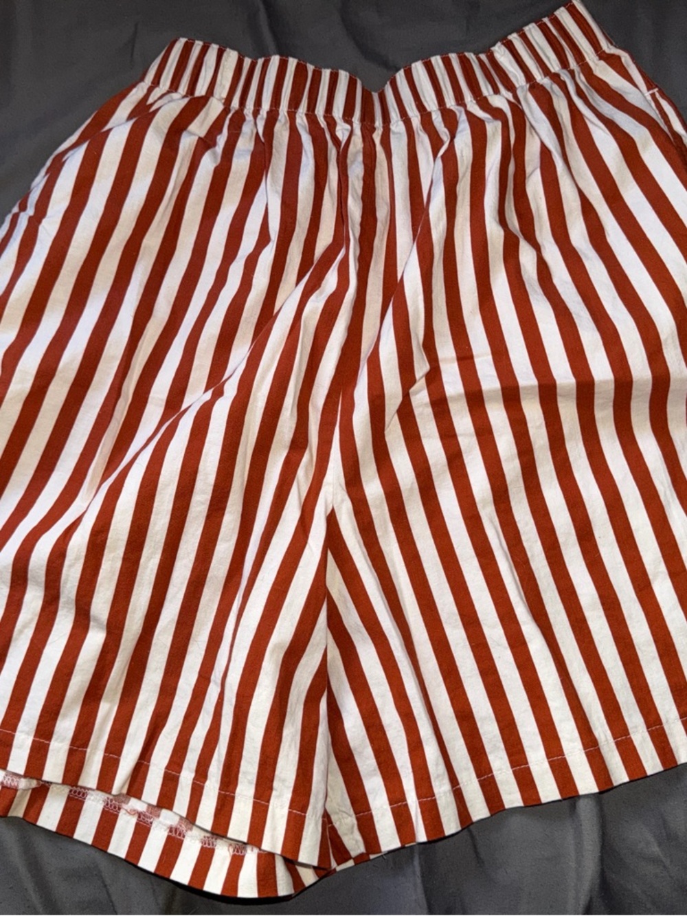 Striped Red and White Elastic Waist Shorts